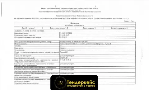 Нежилое помещение площадью 241,1 кв. м,  г. Советск, ул. Салтыкова-Щедрина, д. 10, пом. I, кадастровый номер 39:16:01051...