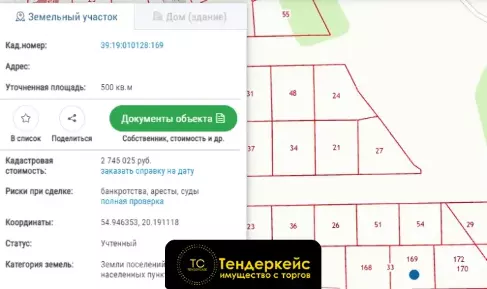 Земельный участок, 500 кв. м.,  г. Пионерский, для индивидуального жилищного строительства, с кадастровым номером 39:19:...